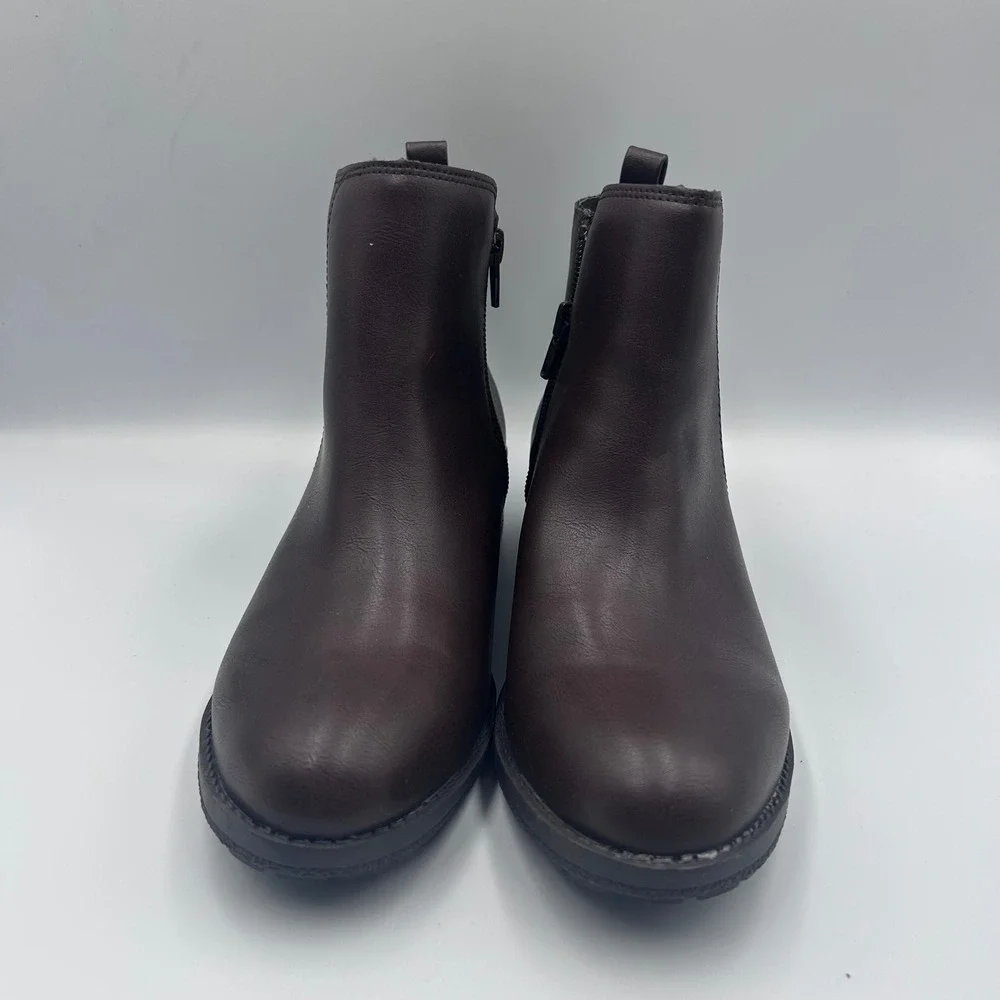 Style & Co Graciee Womens Brown Ankle Boots Side Zip Lug Sole Block Heel 6M